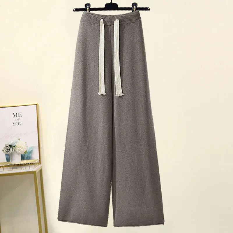 Plus Size Autumn Winter Women's Set New Lazy Style Sweater And Slimming Casual Pants Two Piece Set Trendy Elastic Knitted Fabric