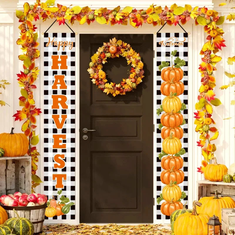 Thanksgiving Day Door Couplet Pumpkin Porch Hanging Banner Harvest Festival Party Decoration 2025 Autumn Farm Theme Party Decor