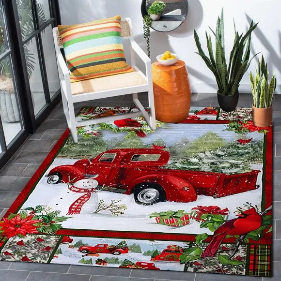 Christmas Red Santa Claus Truck Pattern Carpet Door Mat Door Mat Mat Living Room Carpet Christmas Decoration Room Home Decor