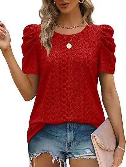 Fashion plaid short sleeved top casual loose summer women's shirt