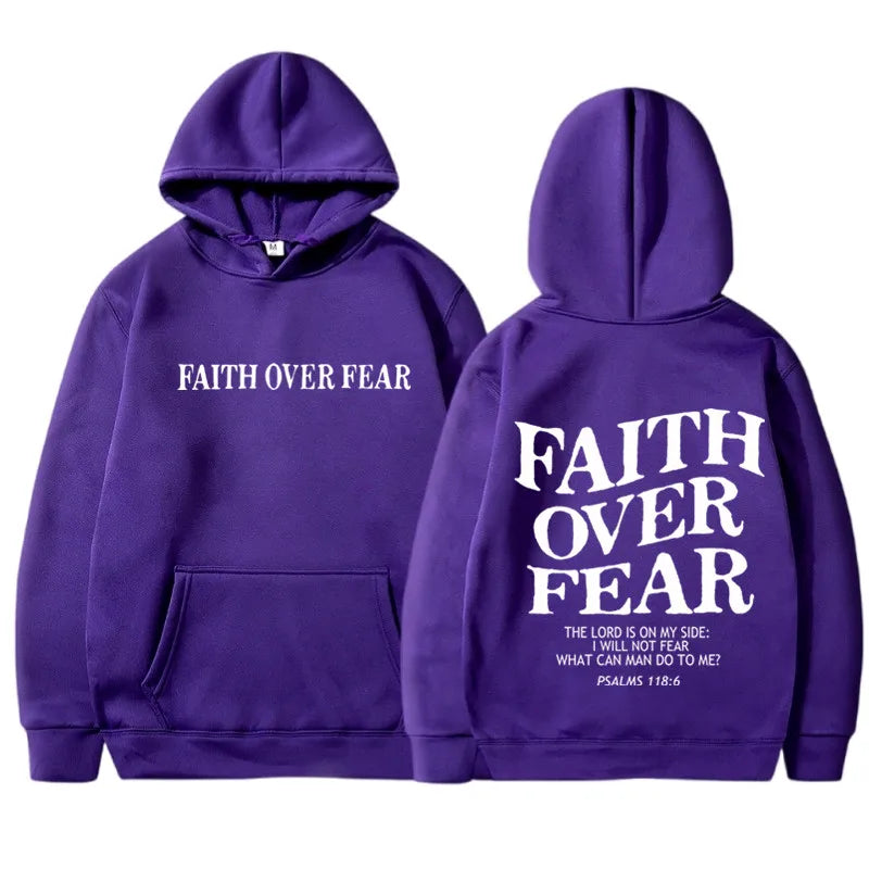 FAITH OVER FEAR Print Hoodies for Men Women Casual Long Sleeve Hooded