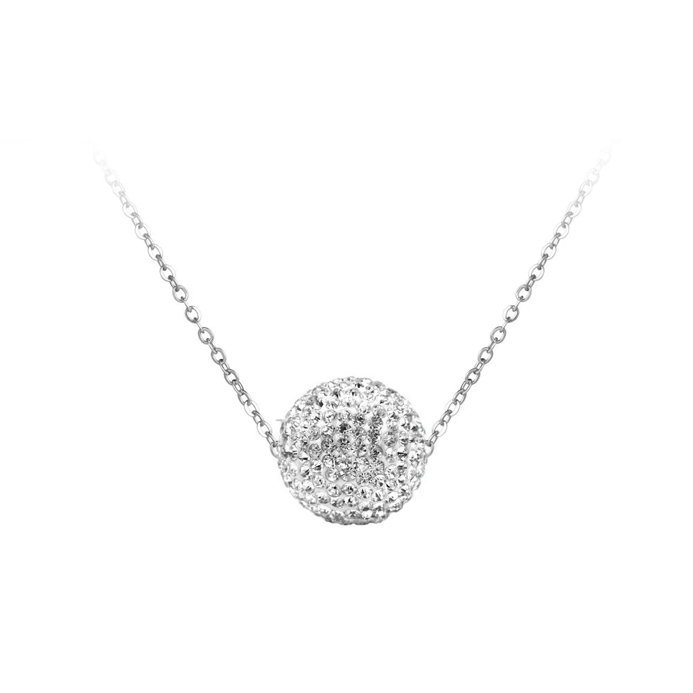 Crystal Disco Ball Pendant Necklace Rose Gold Color Stainless Steel Chain Link Necklaces Jewelry