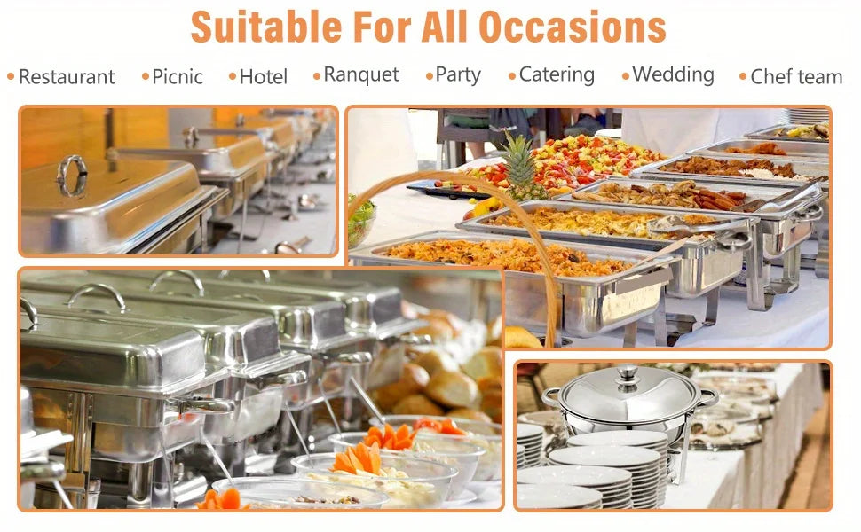 8 Pack Chafing Dish Buffet Set, Stainless Steel Food Warmer Kit with Lids, Food Pans, Water Pan and Fuel Holders for Restaurant