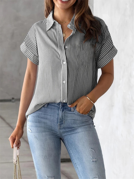 Temperament Leisure Women's Short-sleeved Shirt Fashion Loose Womens Shirt Elegant Short-sleeved Blouse Holiday Weekend Clothing