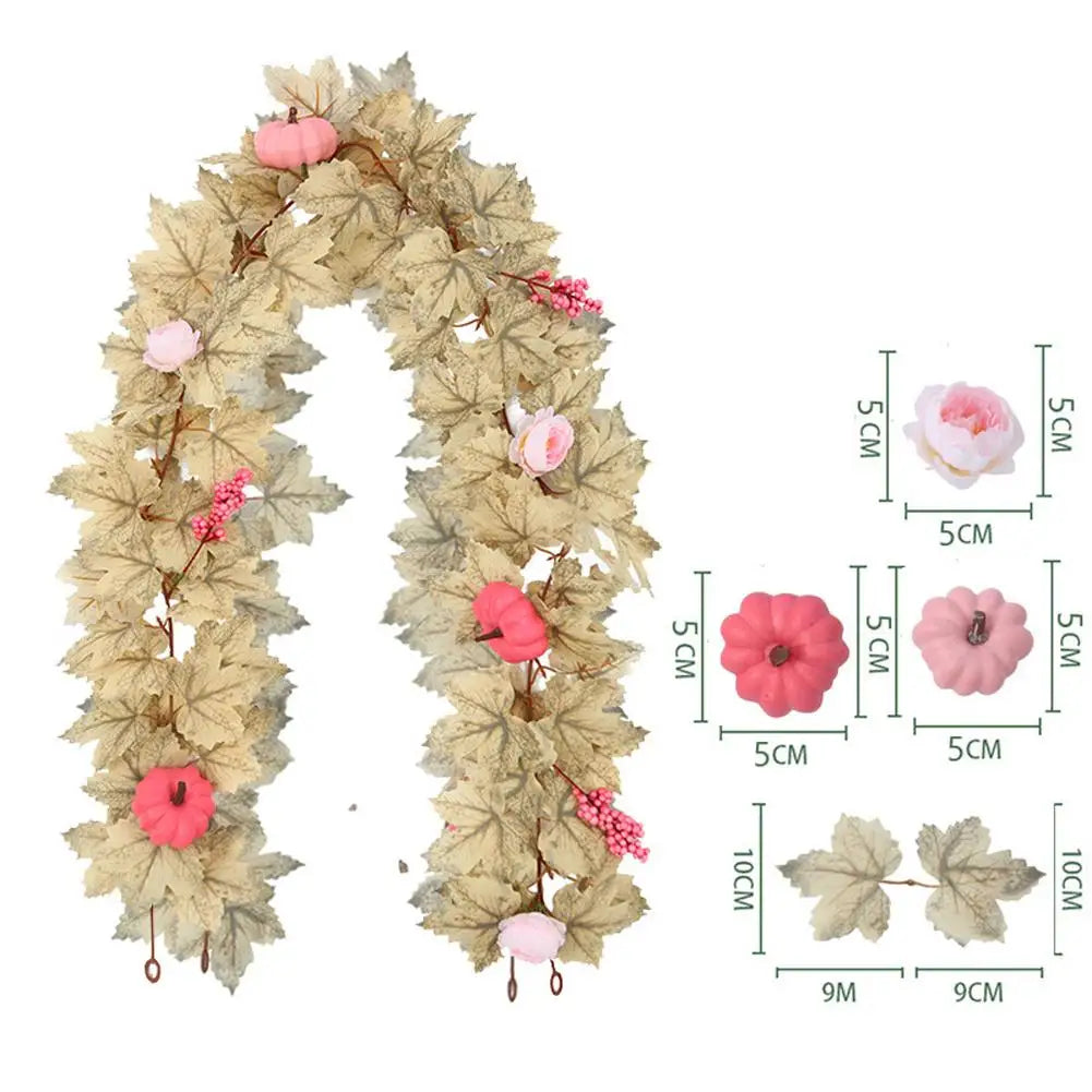 Fall Garland Autumn Maples Leaf Pumpkin Berry Garland Thanksgiving Halloween Home Mantle Fireplace Decorations Hanging Supplies