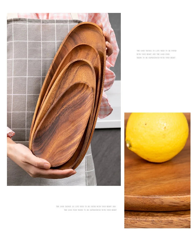 HeMu-Acacia Wooden Plate Set, Special-Shaped, Cake, Dessert, Fruit Serving, Small Sushi, Food Dishes, Premium Acacia