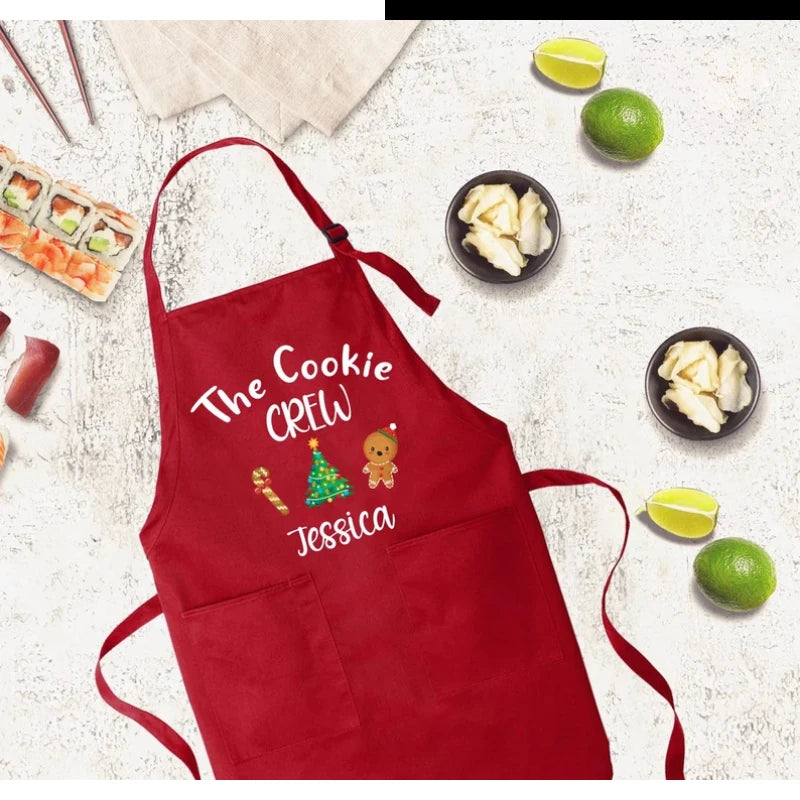 Personalized The Cookie Crew Apron for kids Funny Christmas Cookie Apron Custom Name Kitchen Gift & Cooking Christmas Decoration