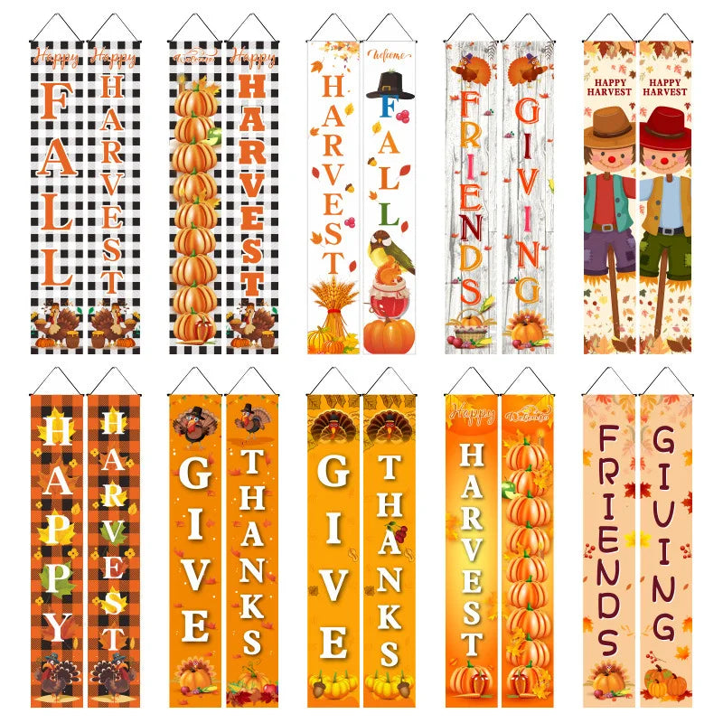 Thanksgiving Day Door Couplet Pumpkin Porch Hanging Banner Harvest Festival Party Decoration 2025 Autumn Farm Theme Party Decor