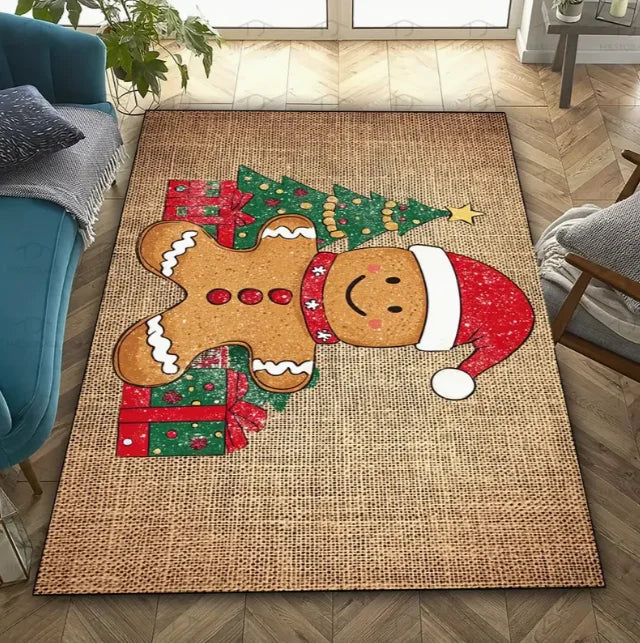 Gingerbread Man Carpet Christmas Tree Christmas Floor Mat Terrace Living Room Bedroom Balcony Camping Outdoor Carpet Decoration