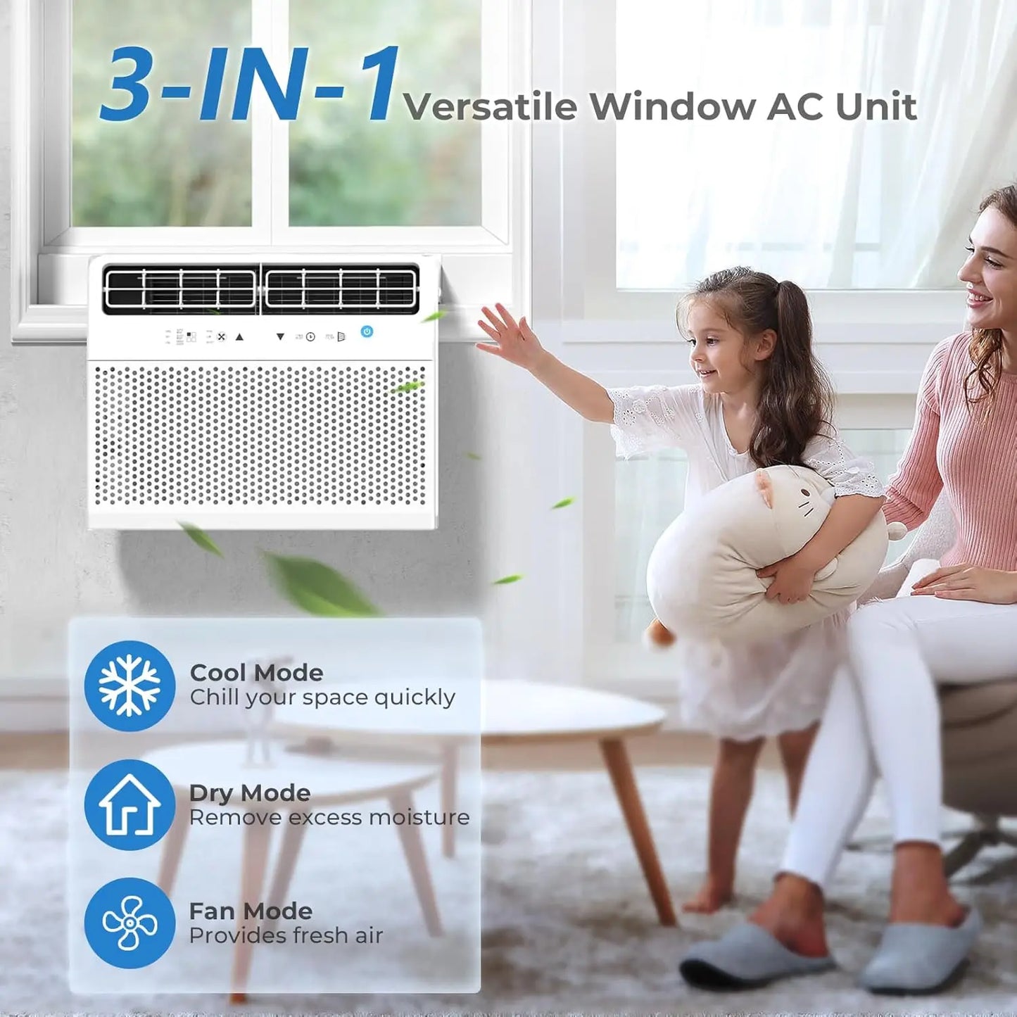 U-Shaped Air Conditioner Window Unit 10000BTU, Ultra Quiet Window Air Conditioner Cools up to 450 Sq. Ft, Saddle Window AC
