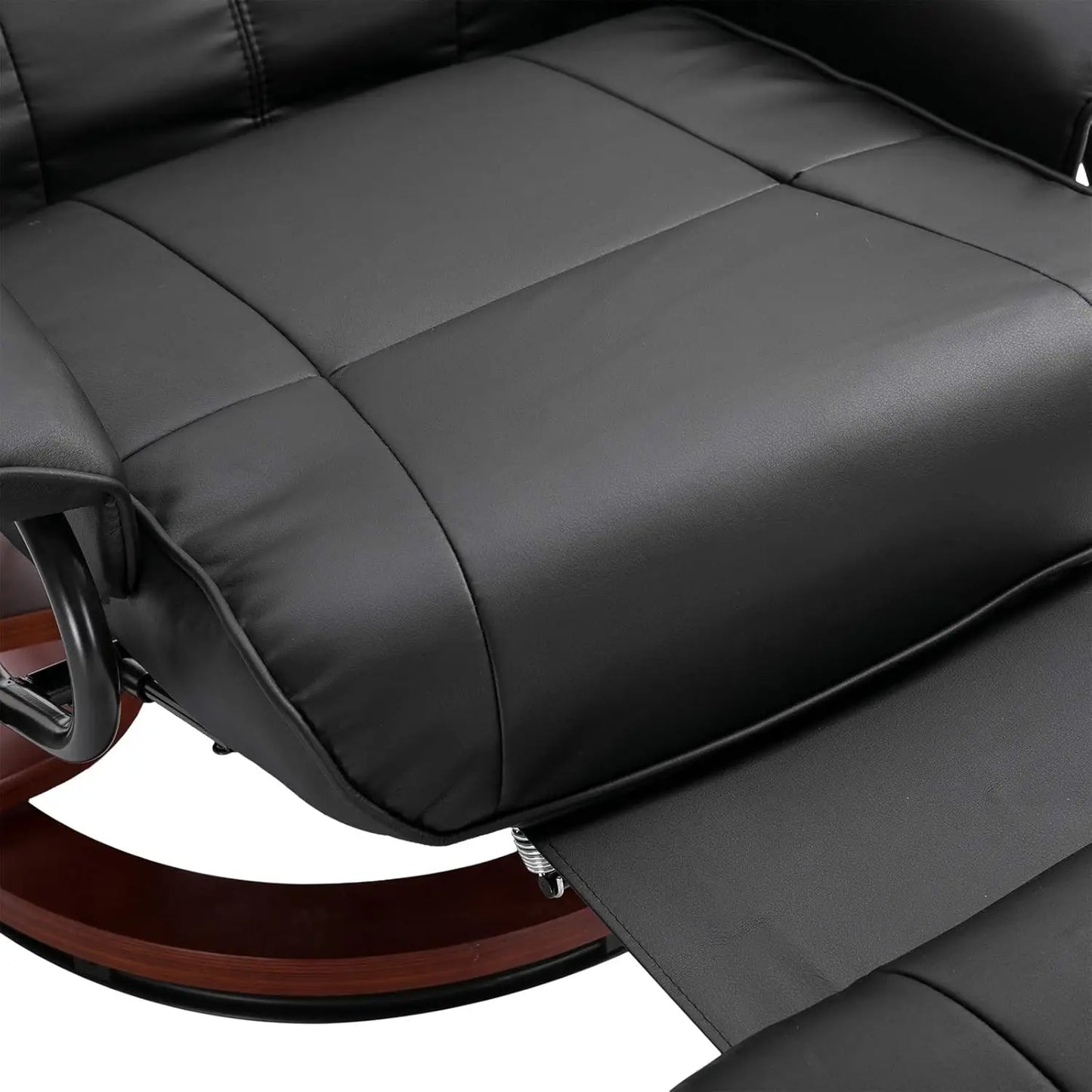 Faux Leather Manual Recliner, Adjustable Swivel Lounge Chair with Footrest, Armrest and Wrapped Wood Base for Living Room, Black