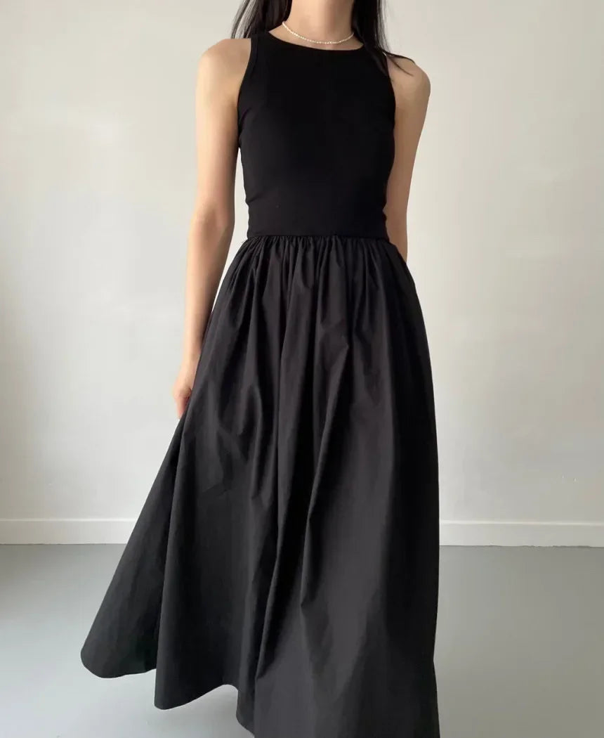 Simple Elegant Black Long Dresses For Women Round Neck Sleeveless