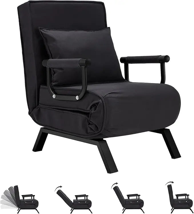 Convertible Bed Sleeper Chair,Tri-fold Upholstered Armchair Sleeper with Pillow,Folding Leisure Chaise Lounge Couch with 6 Angle