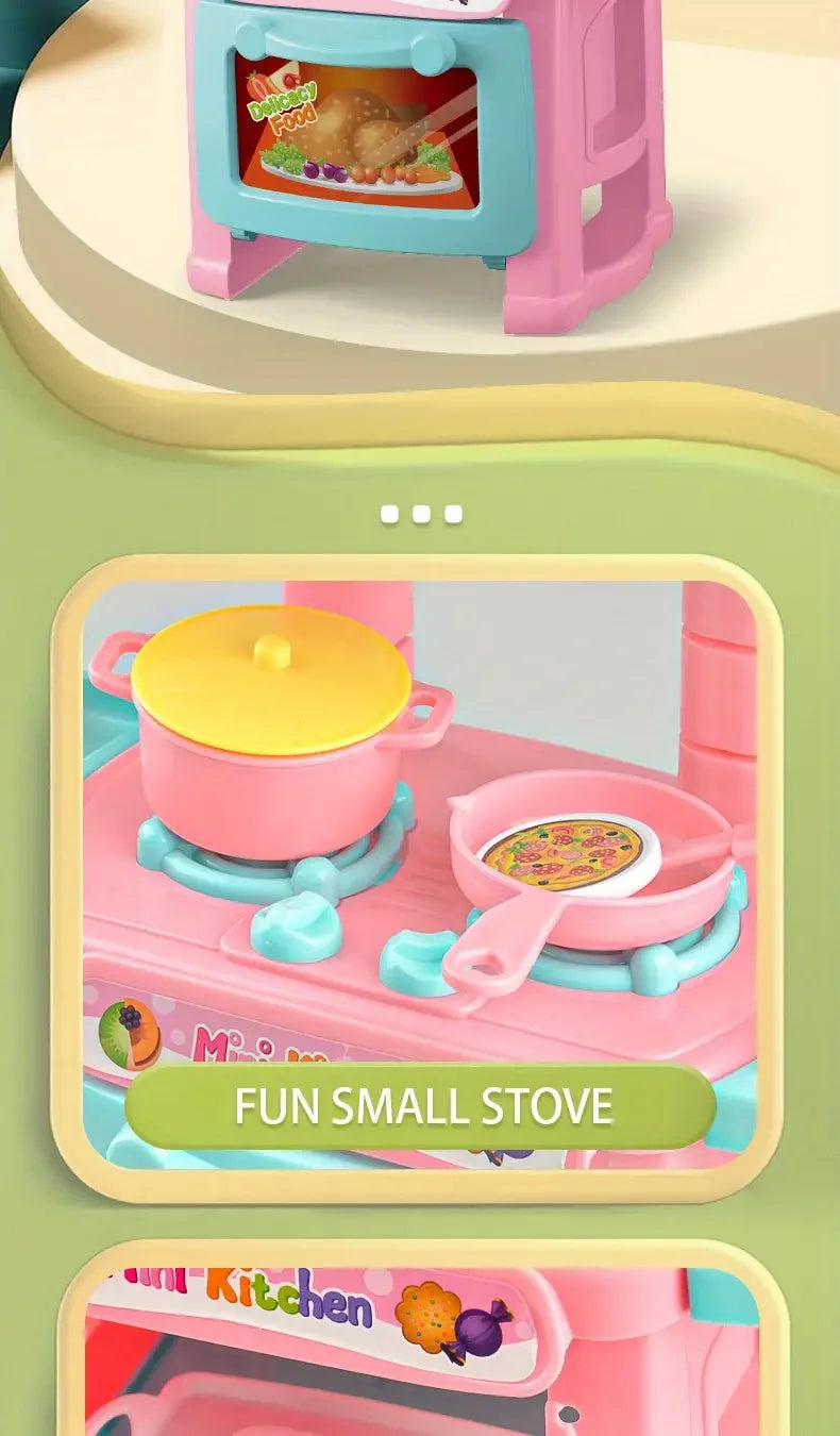 Mini Kitchen Counter Play Set DIY Simulated Cooking Food Tableware