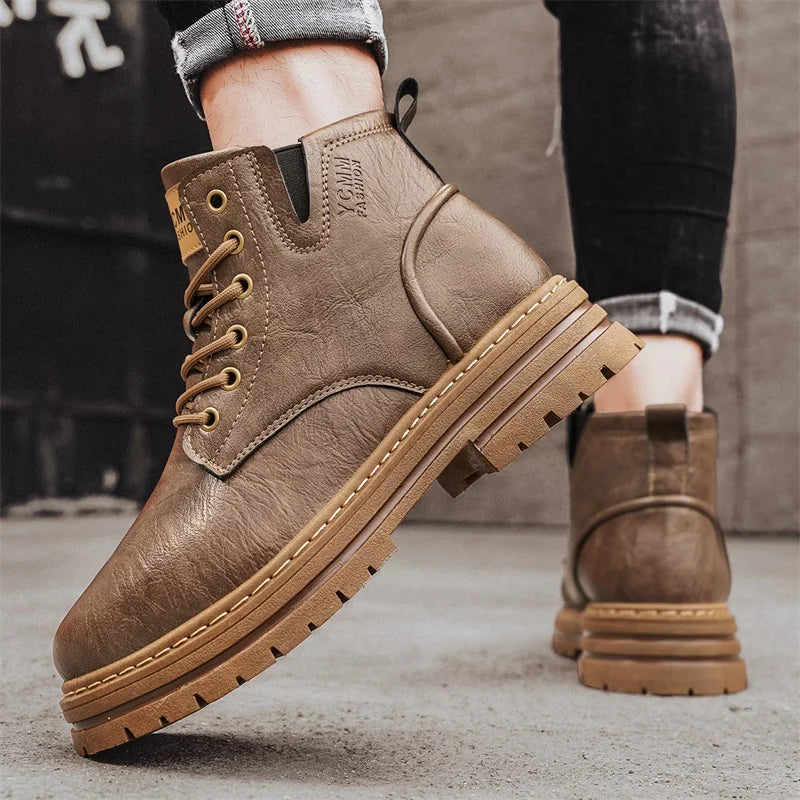 Men's boots soft sole four seasons anti slip comfortable high top boots men's thick soled comfortable youth versatile work boots