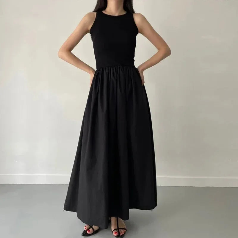 Simple Elegant Black Long Dresses For Women Round Neck Sleeveless