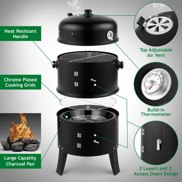 80*41*48cm Iron Spray Smoker Carbon Grill Black
