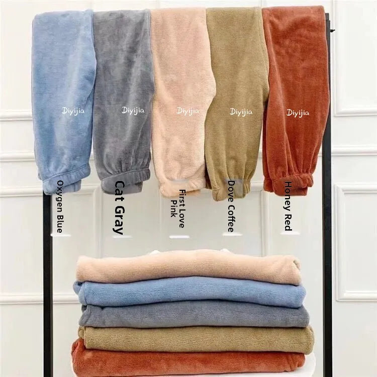 Warm Coral Fleece Pants Set Women's Loose Comfortable Home Wear Outerwear Versatile Lazy Girl Style Long Sleeve Cartoon Print