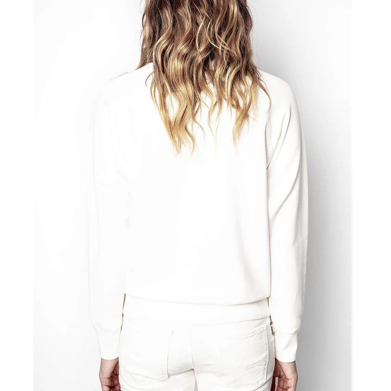 Early autumn new French niche ZV classic letter embroidery pink cotton women's embroidered pullover sweater sweatshirt