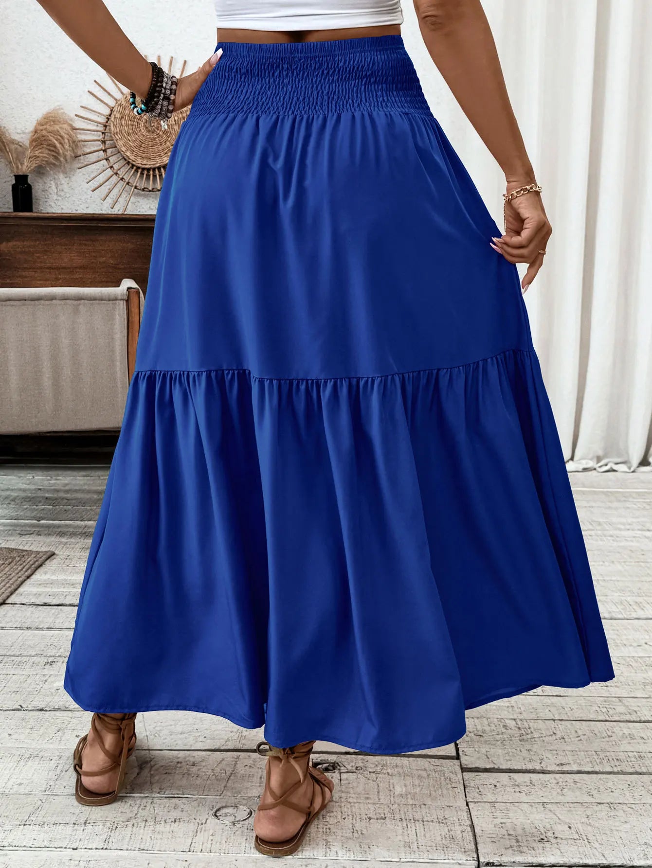 Women New Classic Printed Skirt Retro High Waist Long Skirt Casual Stylish Loose Beach Skirt Elegant Ladies Floral Pleated Skirt