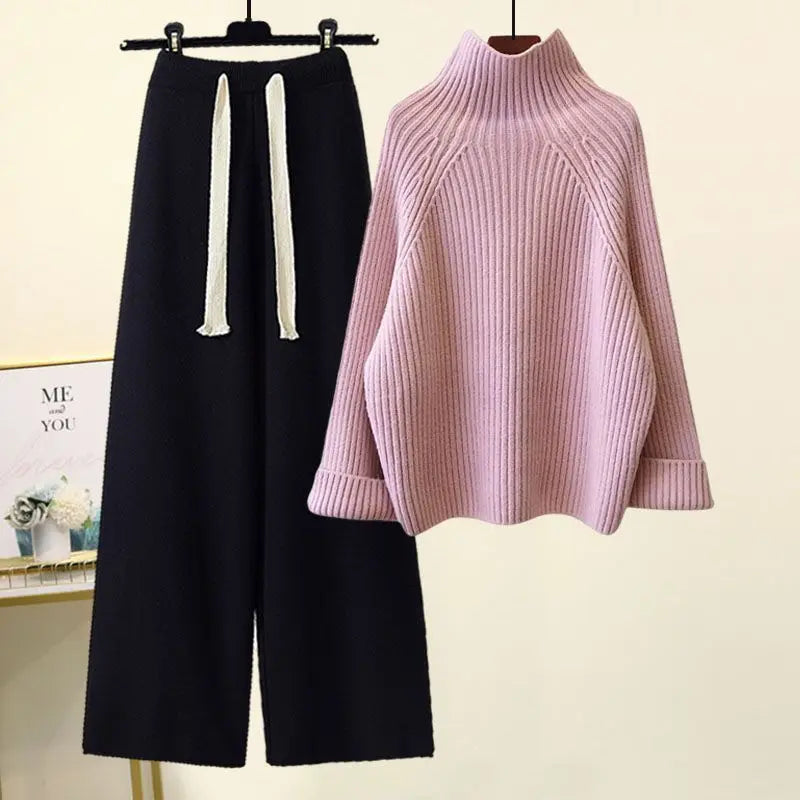 Plus Size Autumn Winter Women's Set New Lazy Style Sweater And Slimming Casual Pants Two Piece Set Trendy Elastic Knitted Fabric