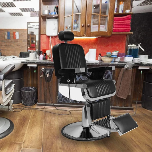 Heavy duty backrest barber chair, headrest and support up to 500 pounds, professional retro salon barber chair