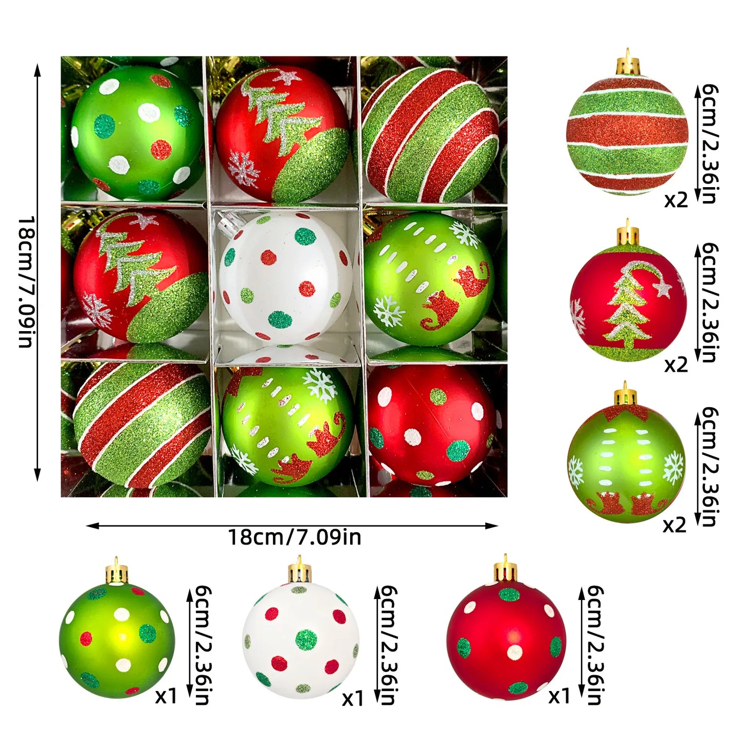 34/12/9pcs Grinch Christmas Ball Decorations