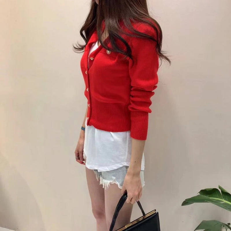 2025 Autumn Long Sleeve Fashion Women Cardigans Sweater Knitted Coat Short