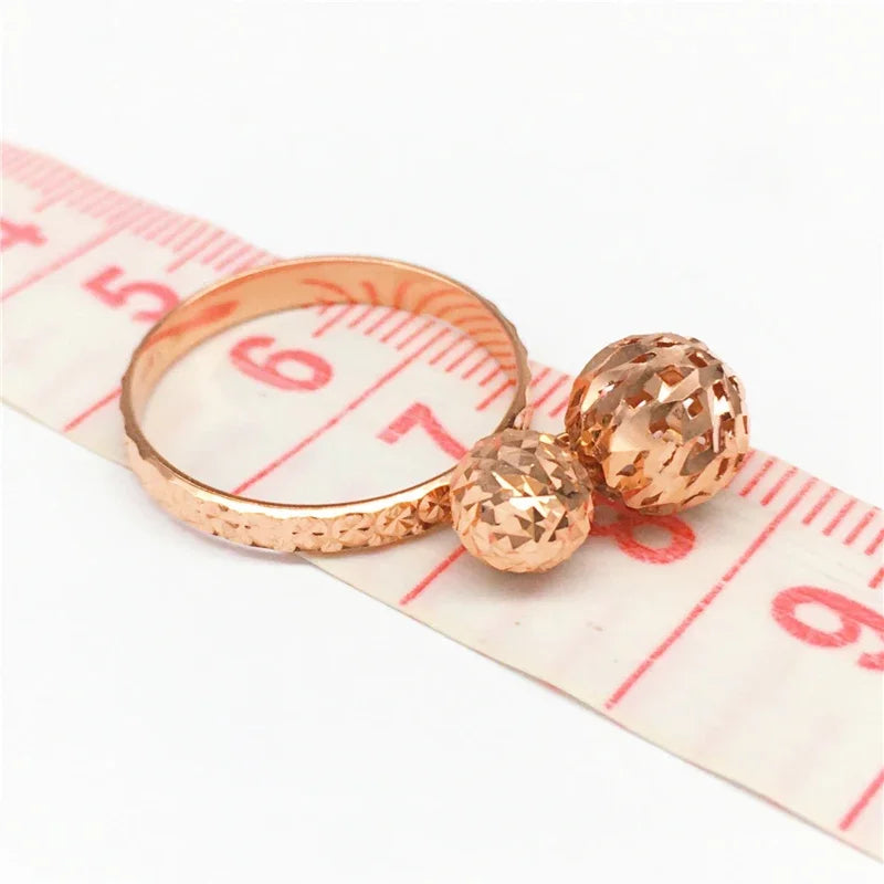New in 585 Purple Gold Design Openwork Double Round Resizable Rings for Women 14K Rose Gold Simple Chinese Wedding Jewelry