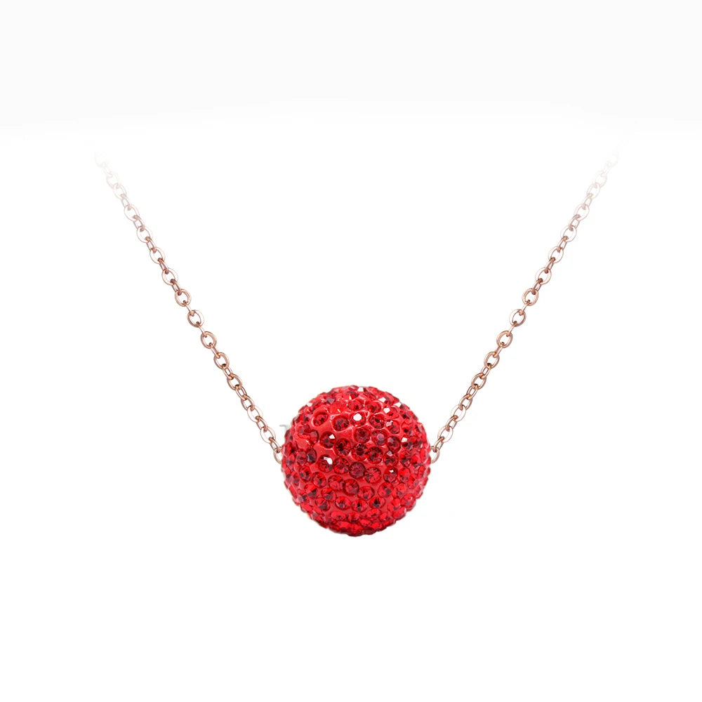 Crystal Disco Ball Pendant Necklace Rose Gold Color Stainless Steel Chain Link Necklaces Jewelry