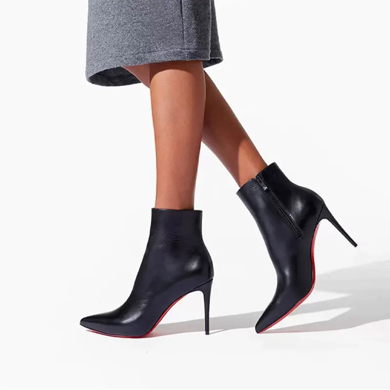 2025 European AndAmerican LuxuryCrocodile LeatherStilettoHigh Heels, Side ZipperPointed ShortBoots, Women's VersatileSuede Shoes