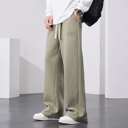 Men's Straight Sweatpants Wide Leg Cotton Track Pants Drawstring Letter Sports Baggy Pants Casual Long Trousers Big Size 8XL