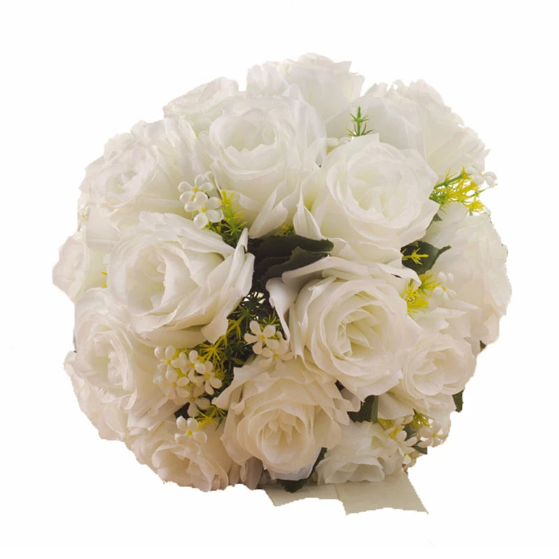 Bridal Bridesmaid Wedding Bouquet White Silk Flowers Roses Artificial Bride Boutonniere Mariage Bouquet Wedding Accessories