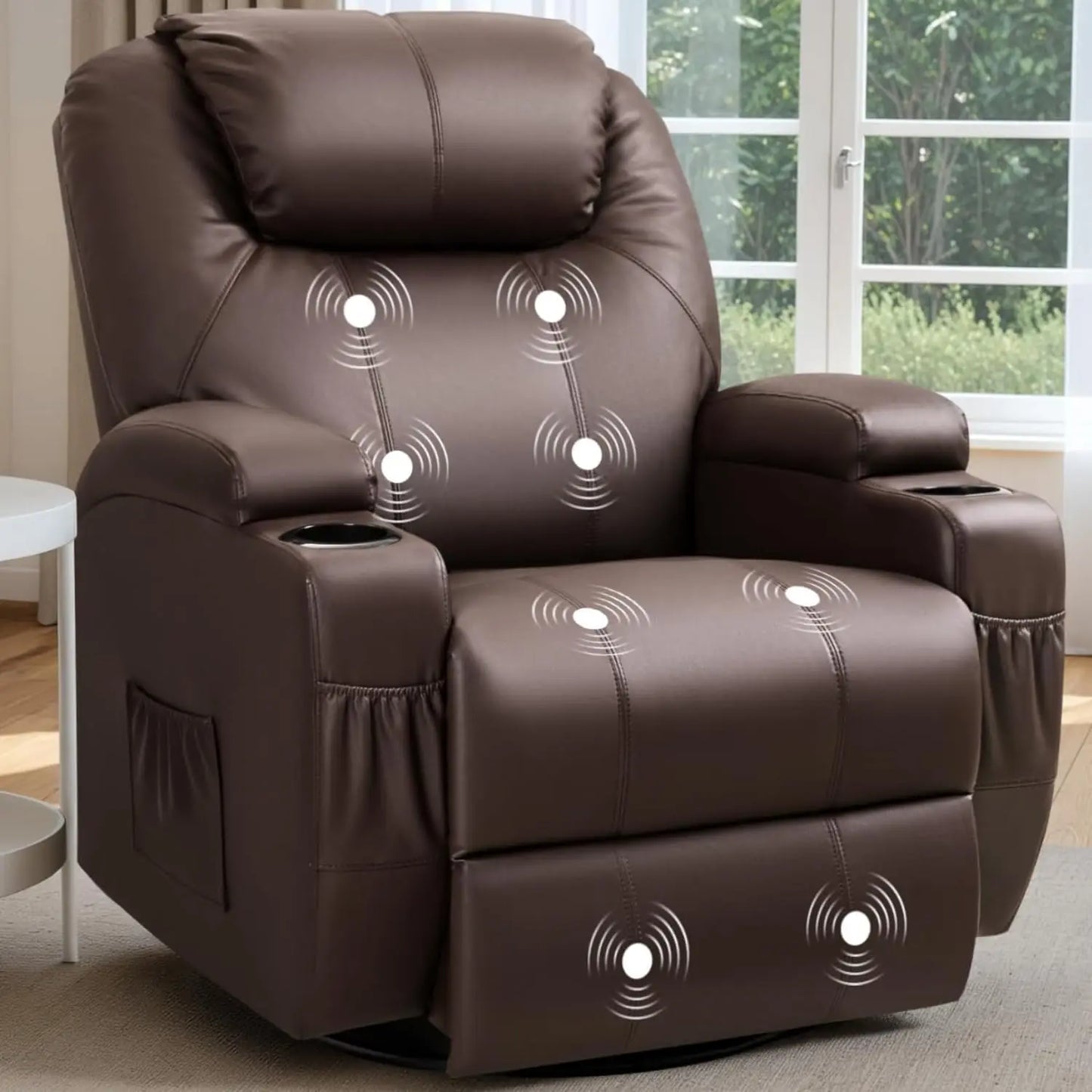 Recliner Chair, 360° Swivel Rocker Chair for Adults, Rocking Recliner Chair with Massage, Comfy Single Sofa with Side Pockets Cu
