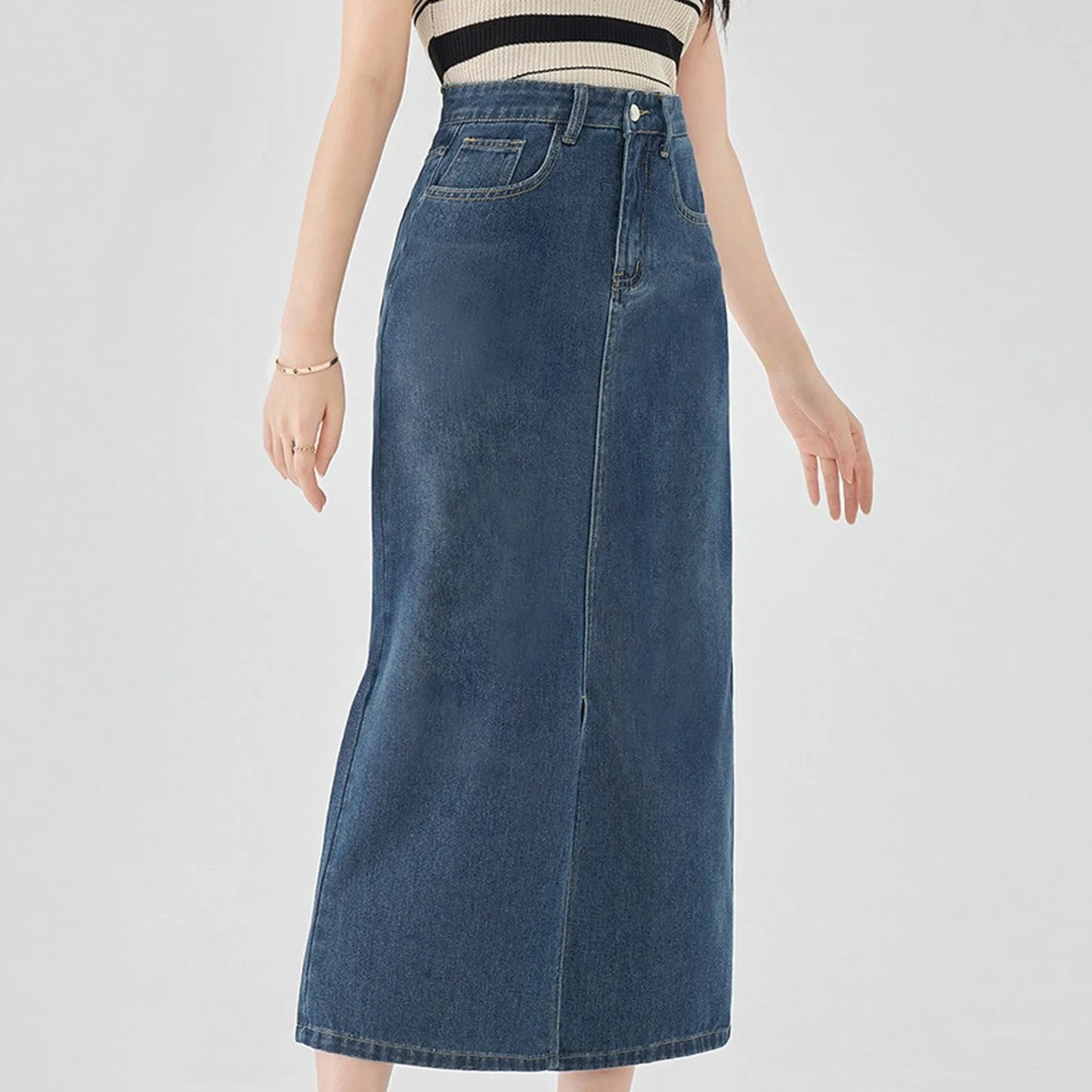 Washed Denim Skirt Long