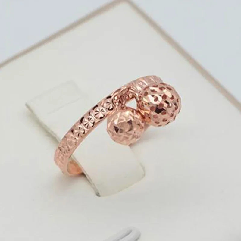 New in 585 Purple Gold Design Openwork Double Round Resizable Rings for Women 14K Rose Gold Simple Chinese Wedding Jewelry
