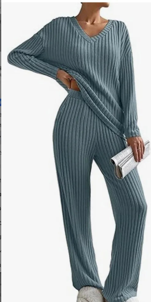 Solid Color Casual Loose Knitting Sets For Women Elegant Autumn Women's Two Pieces Suit Full Trouser Set Female Outfit Clothes