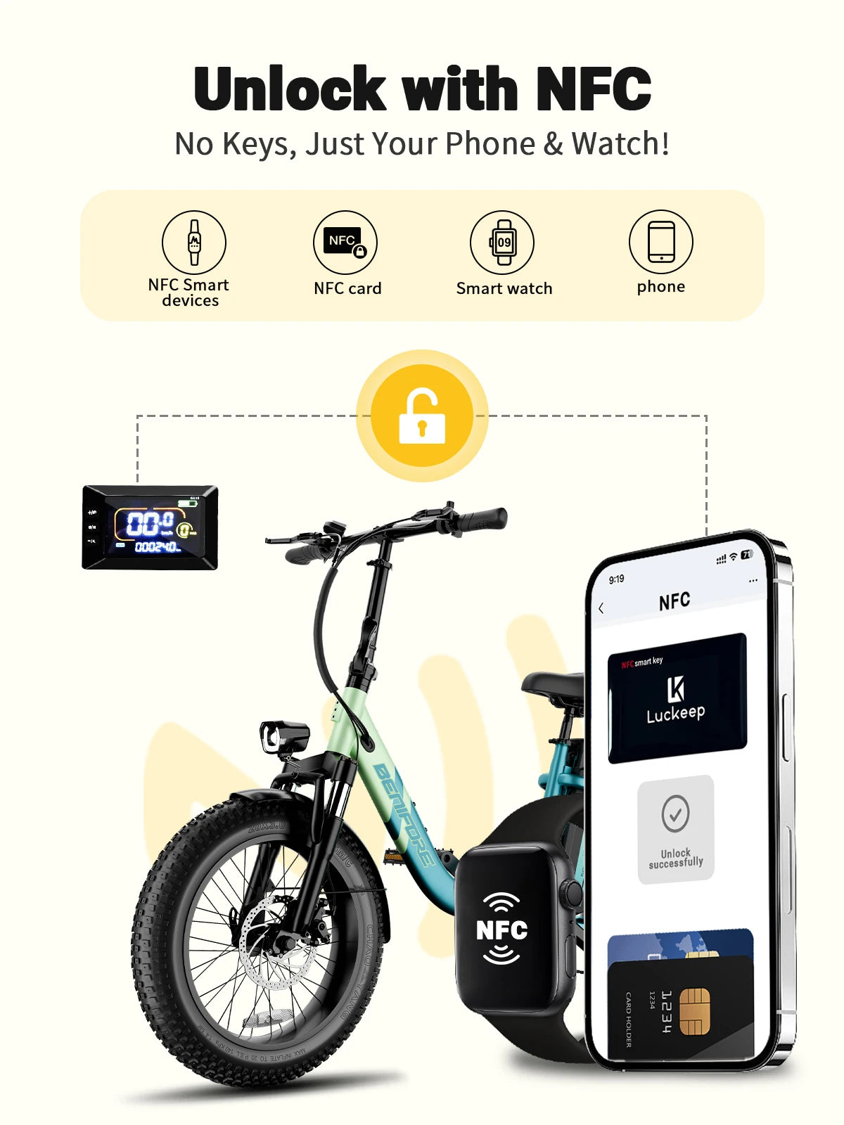 LUCKEEP C23 Folding Electric Bike 750W Motor 48V15Ah Removable Battery E Bike Unlock with NFC 20-inch Fat Tires Electric Bicycle