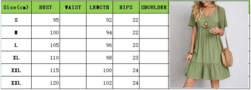 Women  Peplum Dresses Spring V-Neck Short Sleeve Loose Waist Ruffle Fit Flare Vocation Dresses