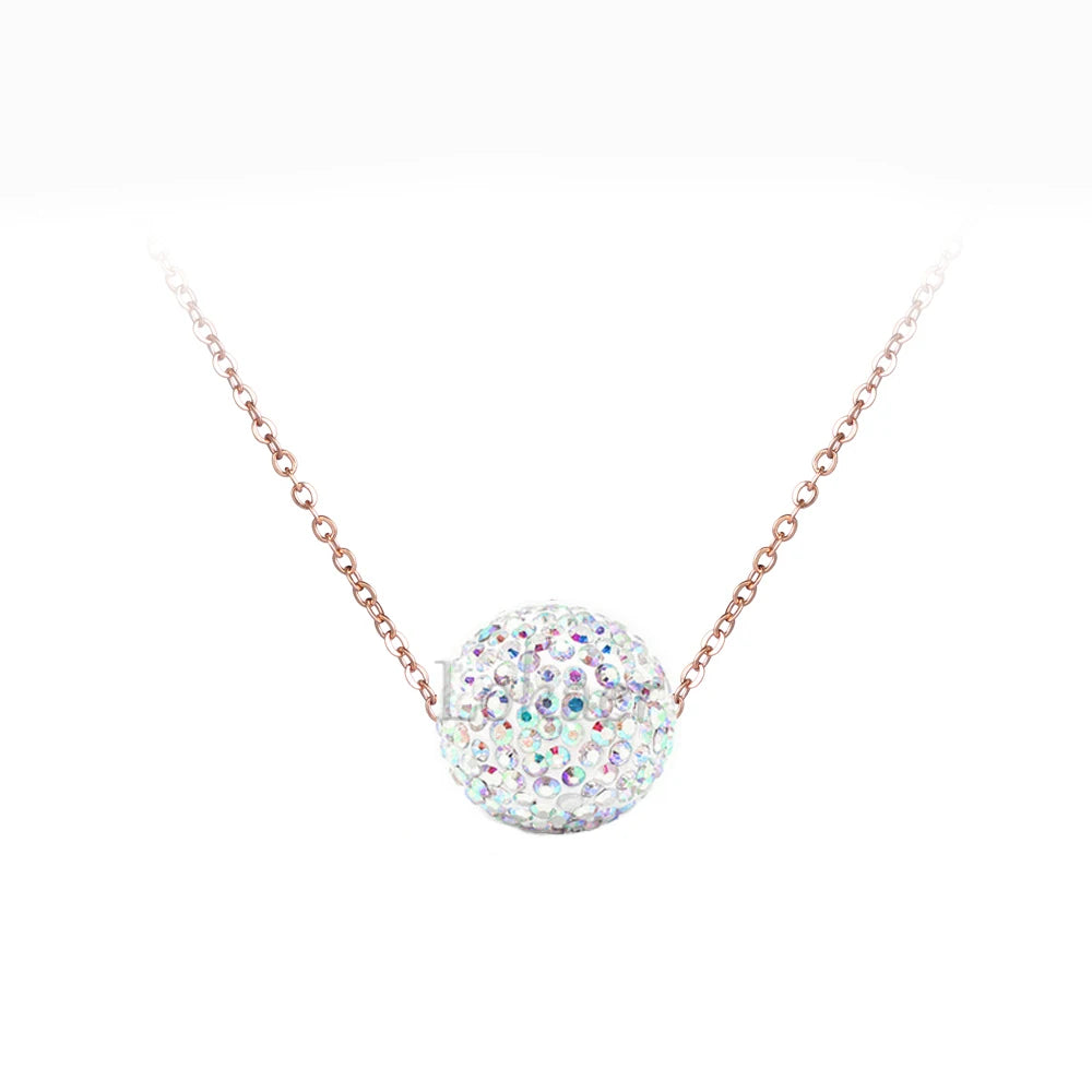 Crystal Disco Ball Pendant Necklace Rose Gold Color Stainless Steel Chain Link Necklaces Jewelry