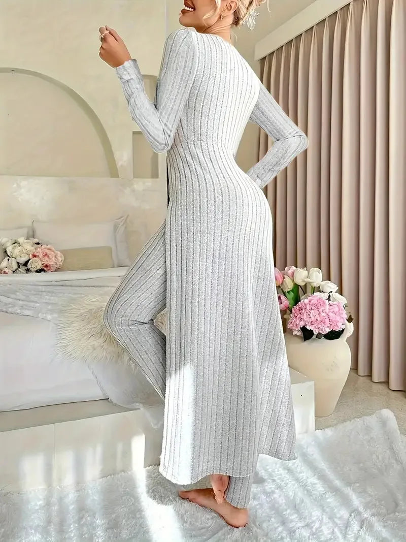 Autumn Casual Solid Set For Women Fashion O Neck Long Tops+High Waist Slim Pants 2 Piece Sets Lady Holiday Women's Clothing New