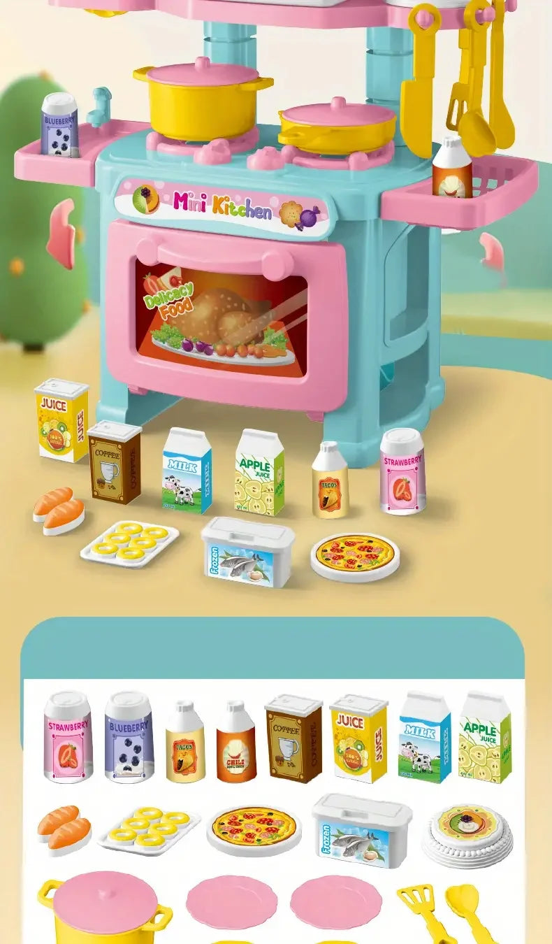 Mini Kitchen Counter Play Set DIY Simulated Cooking Food Tableware