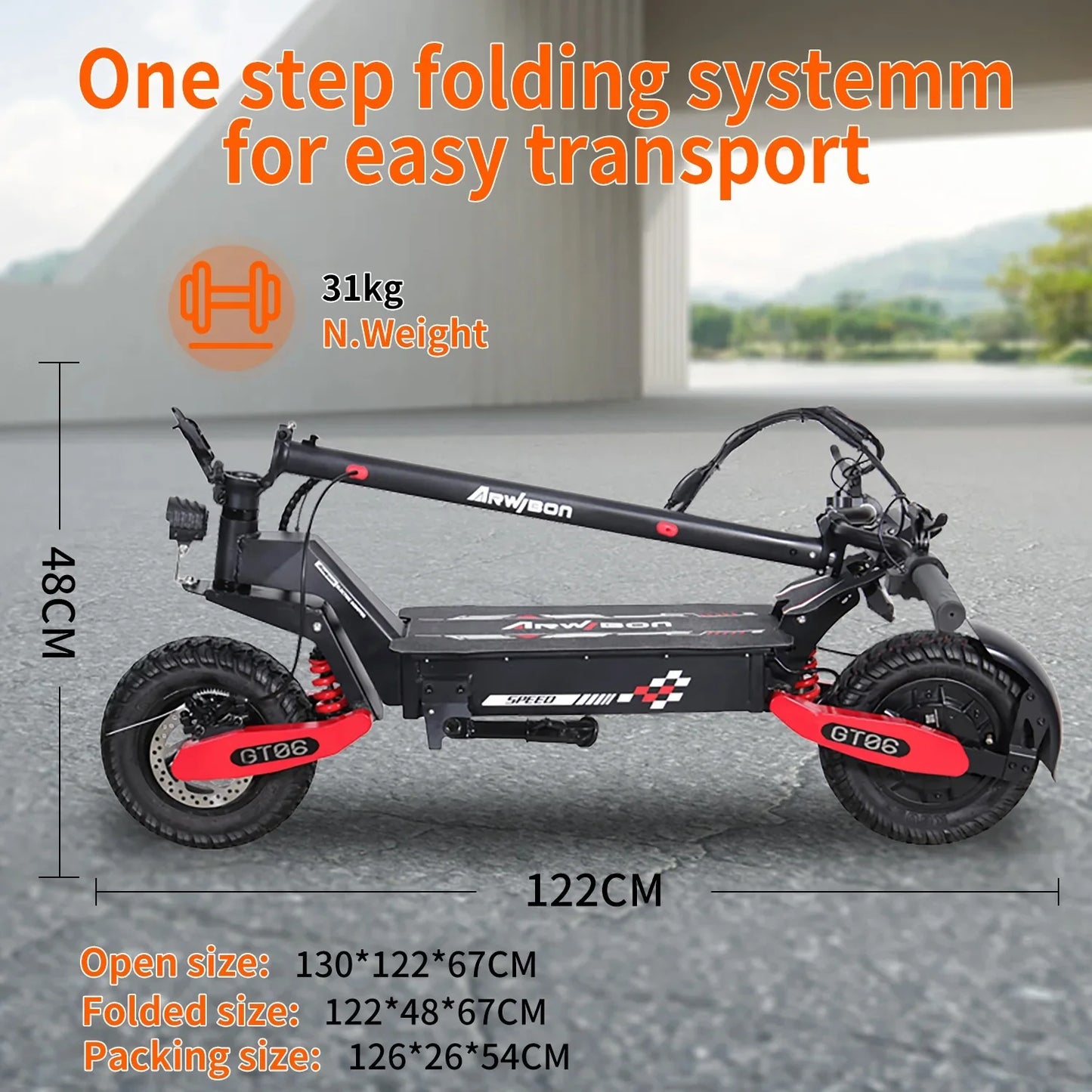 Adult electric scooter, electric commuting scooter, range of 28 miles, 1200W motor dual braking system and shock absorption