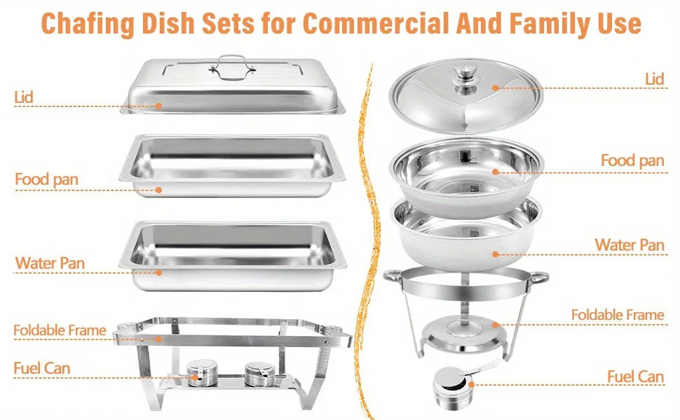 8 Pack Chafing Dish Buffet Set, Stainless Steel Food Warmer Kit with Lids, Food Pans, Water Pan and Fuel Holders for Restaurant