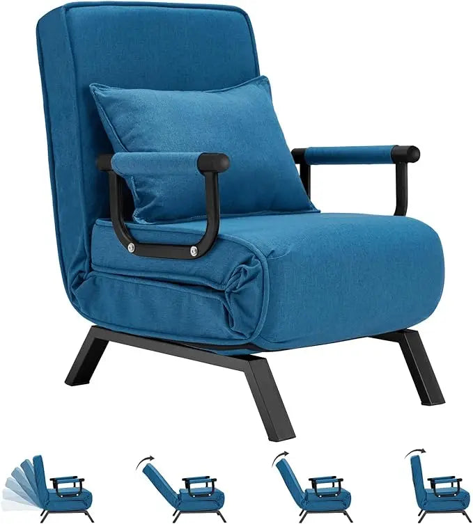 Convertible Bed Sleeper Chair,Tri-fold Upholstered Armchair Sleeper with Pillow,Folding Leisure Chaise Lounge Couch with 6 Angle