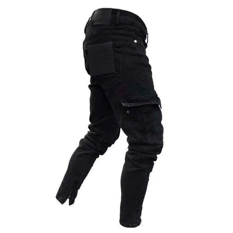 Men's Black Side Many Pockets Cargo Jeans Fashion