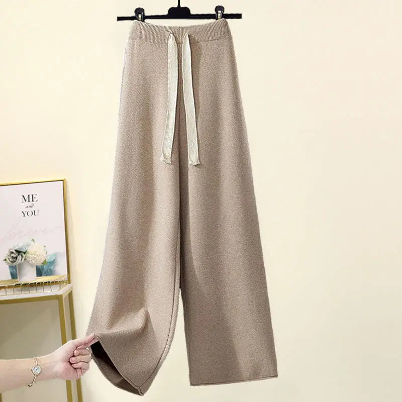 Plus Size Autumn Winter Women's Set New Lazy Style Sweater And Slimming Casual Pants Two Piece Set Trendy Elastic Knitted Fabric