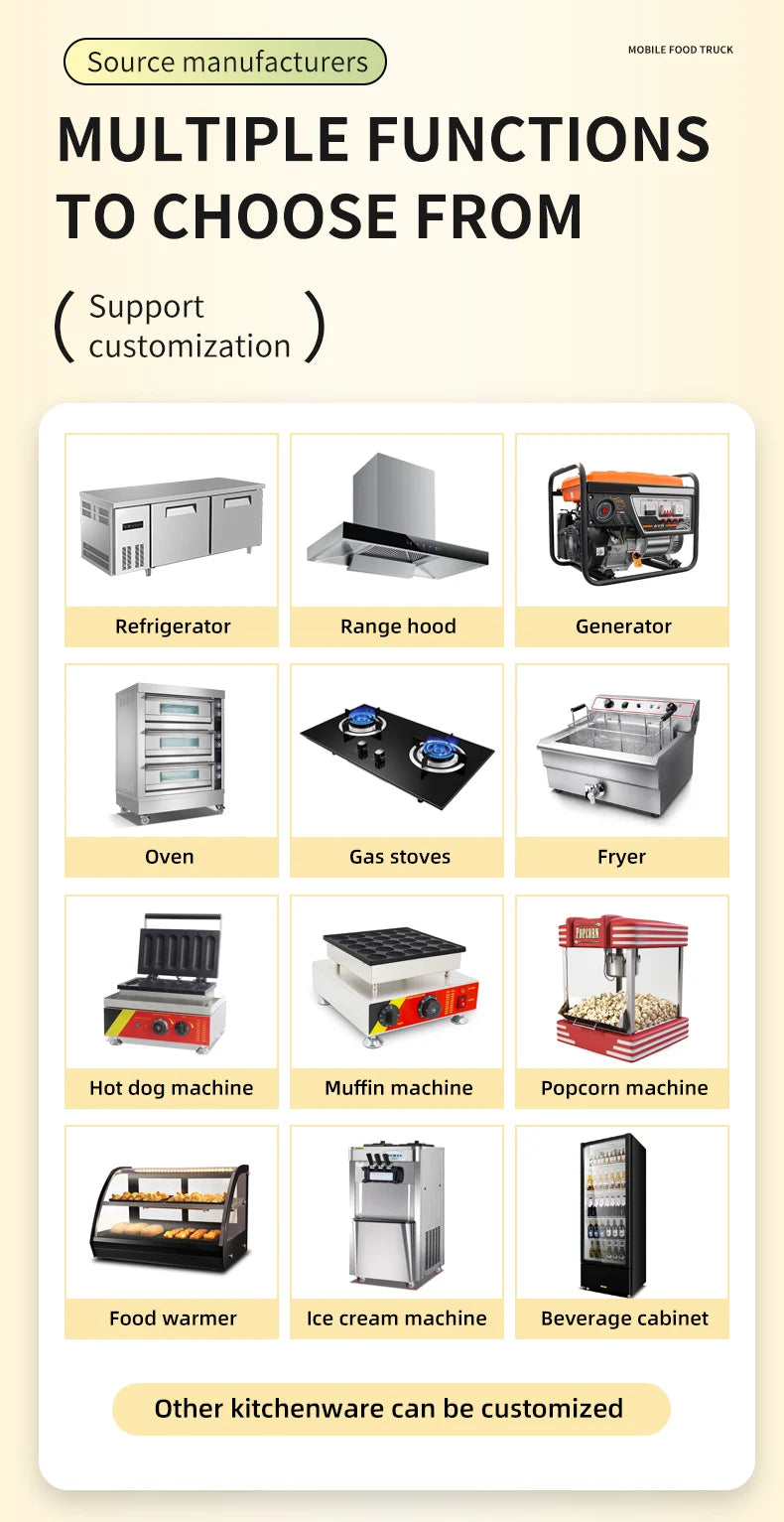 Fully Equipped Fast Food Truck for Sale Mobile BBQ Ice Cream Coffee Cart for Snacks Candy Chips food trailer truck for sale