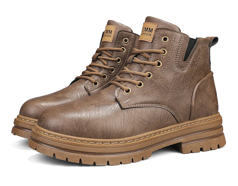 Men's boots soft sole four seasons anti slip comfortable high top boots men's thick soled comfortable youth versatile work boots