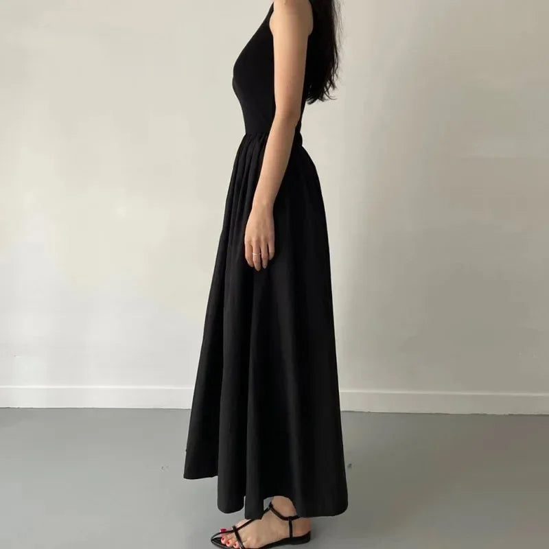 Simple Elegant Black Long Dresses For Women Round Neck Sleeveless